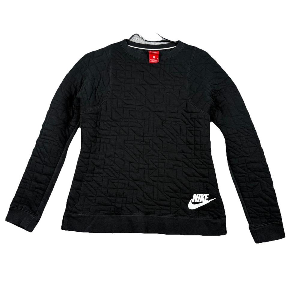 Nike Sportswear Fleece Quilted Sweatshirt Girls Size XL Black Pockets AQ6367-621